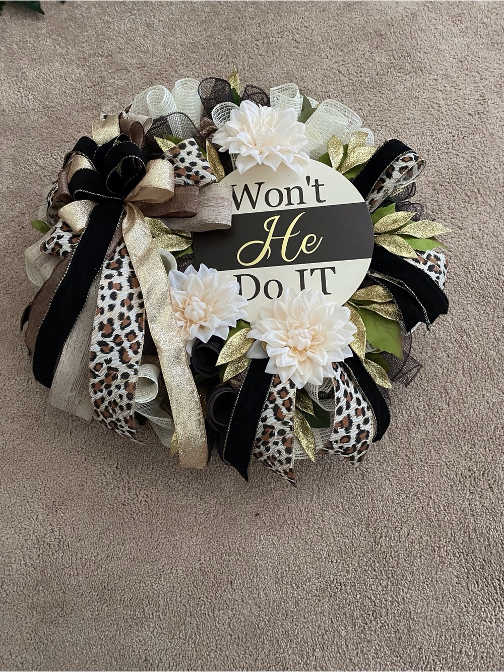 Decorative 'Won't He Do It' Neutral Floral Wreath